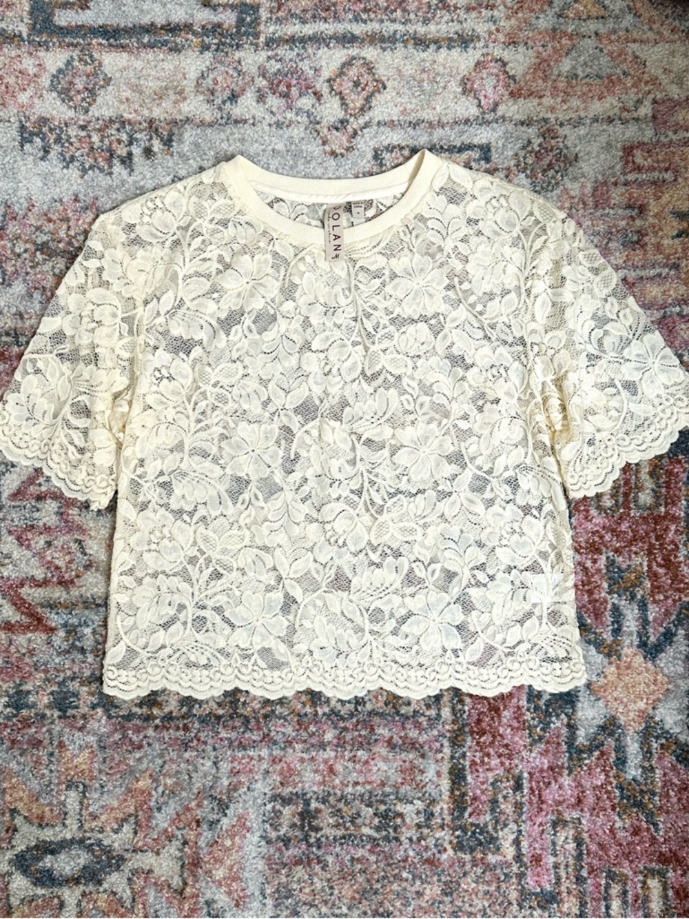 Anthropologie Dolan Short Sleeve Lace Top Cream Ivory Sz M Boho Feminine Dainty